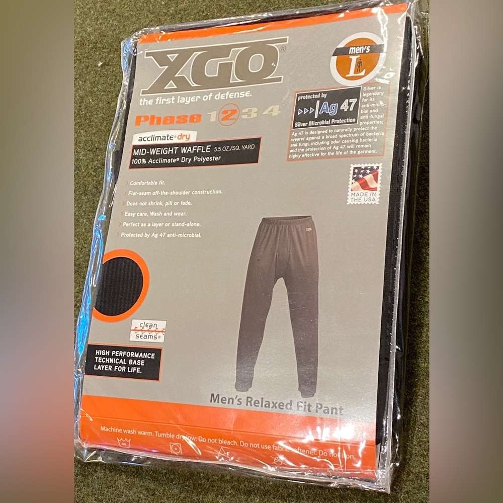 NEW Black-XGO Phase 2 Mid-Weight Waffle Thermal Pants, Men’s Large 36-38” Waist.